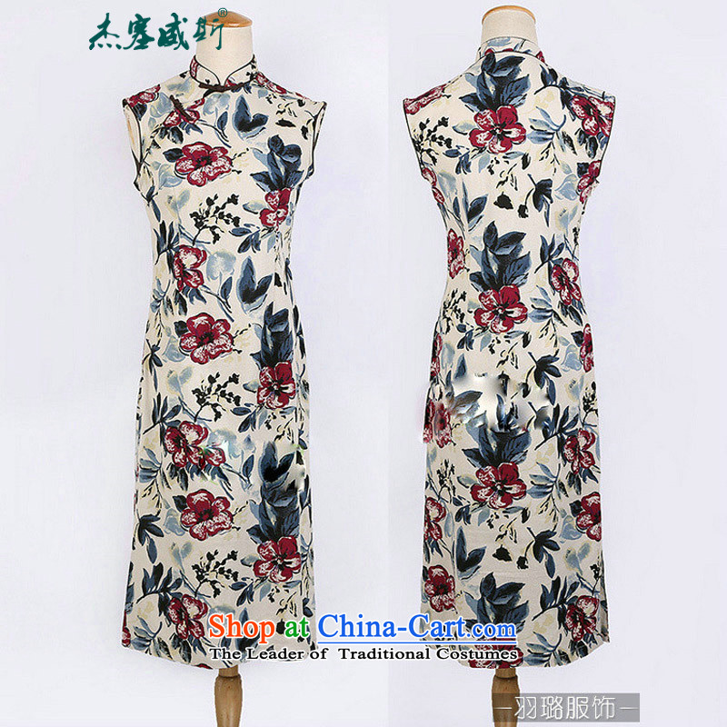 In the new kit, the Republic of Korea on the beach of nostalgia for the improvement of wind cotton linen dresses and stylish stamp cheongsam dress CQP341 sleeveless desert rose , Cheng Kejie, the , , , shopping on the Internet