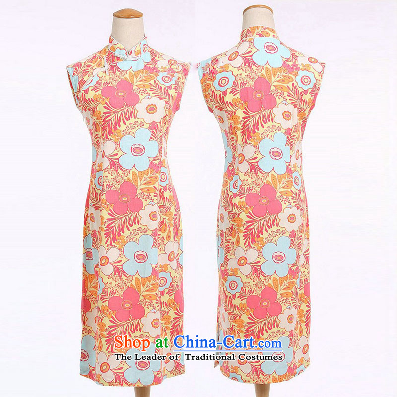 In the new Jie) improved daily Chinese literary van summer linen stamp cotton linen dresses sleeveless girl cheongsam dress CQP557 Sleeveless Warm Spring Kit in Wiesbaden, M, , , , shopping on the Internet