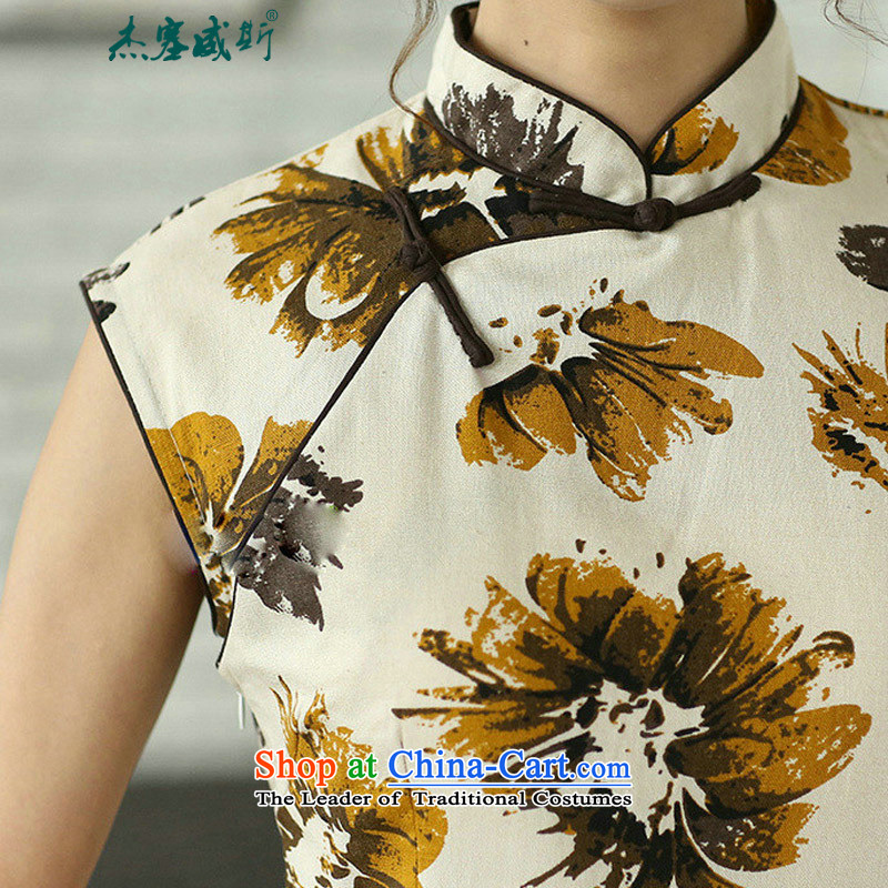 In the new kit, China wind female elegant cotton linen stamp Sleeveless Men's Mock-Neck manually. Long improved cheongsam dress CQP725 Sleeveless Hyun ink , L, Cheng Kejie, the , , , shopping on the Internet