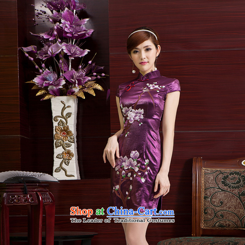 Rain Coat and stylish yet elegant qipao Chinese improved China wind marriages bows service, mom embroidery Tang dynasty qipao QP7061 PURPLE XL, rain-sang Yi shopping on the Internet has been pressed.