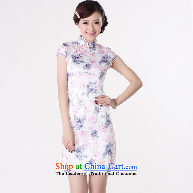 Take a new stylish summer female qipao Tang Dynasty Chinese collar is pressed to improve cotton short-sleeved hand-painted white , L, spend a short qipao figure , , , shopping on the Internet