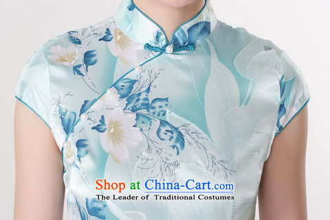 It new cheongsam dress summer improved retro collar is pressed to hand-painted silk cheongsam dress short Chinese improvement, light blue 2XL pictures, J5132 price, brand platters! The elections are supplied in the national character of distribution, so action, buy now enjoy more preferential! As soon as possible.
