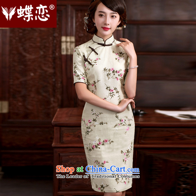 The Butterfly Lovers 2015 Summer new ethnic retro style qipao improved disk is longer manually, cotton linen cheongsam dress?40152?aquamarine?XL