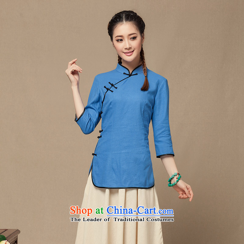 Summer 2015 new literary woman Tang Dynasty Chinese cotton linen clothes of ethnic Han-7 cuff qipao gray spot XL, seal decreased by , , , shopping on the Internet