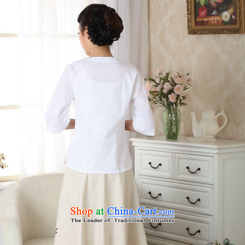 The new summer it hand-painted qipao shirt cotton linen flax Chinese ethnic women clothes Tang dynasty white M, it improved shopping on the Internet has been pressed.