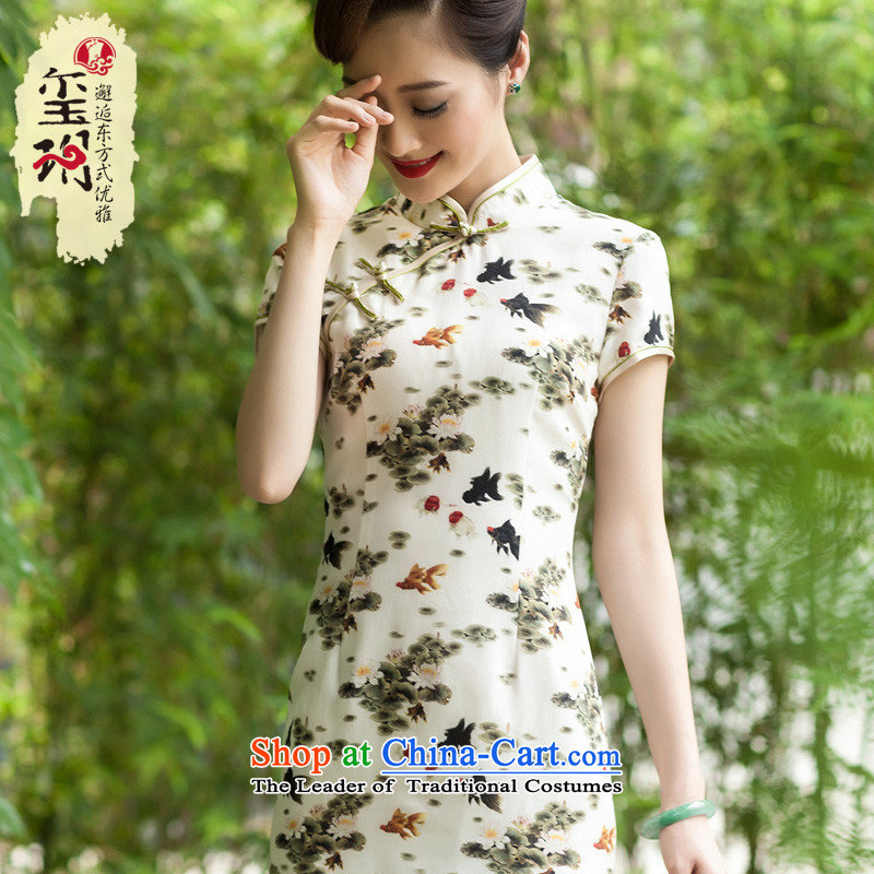 The seal of a new summer, Silk Cheongsam elegant daily light stamp familiar high-end cheongsam dress wind retro improved picture color?L