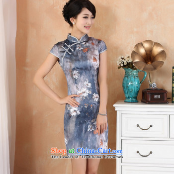 It new cheongsam female collar is pressed to the summer flowers ink printing and dyeing qipao gold M pictures, prices, brand platters! The elections are supplied in the national character of distribution, so action, buy now enjoy more preferential! As soon as possible.
