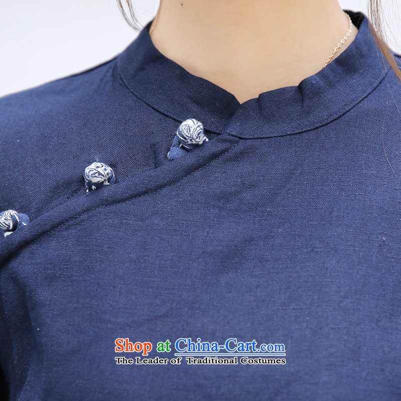 [Sau Kwun Tong] Go 2015 new women's cotton linen Chinese Tang blouses/Chinese qipao shirt G13563 improved Sau San XXL, dark blue-soo Kwun Tong shopping on the Internet has been pressed.