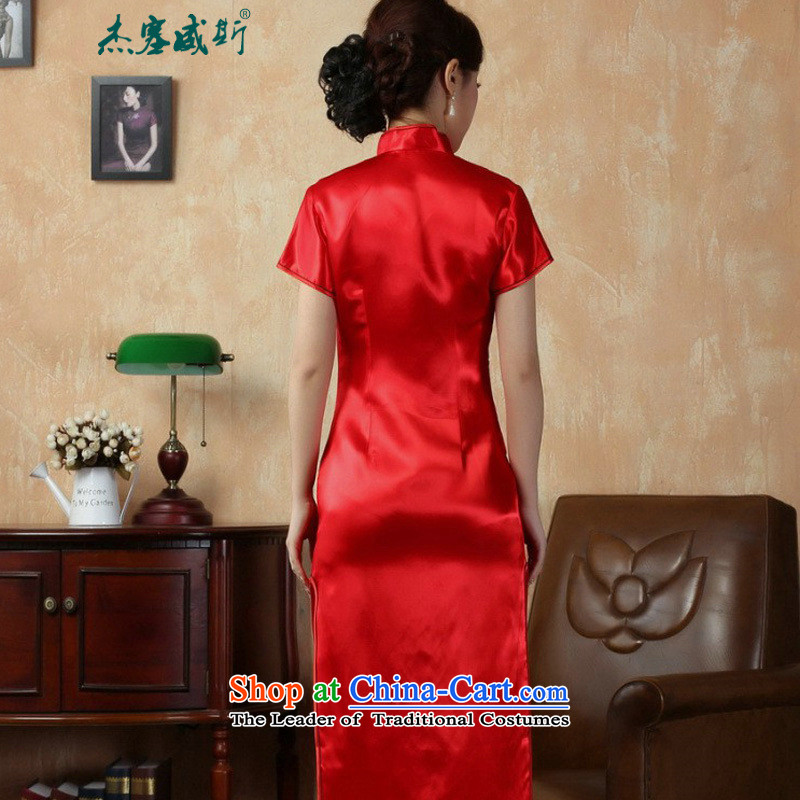 In the new kit, elegant improved collar manually detained embroidered Phillips-head short-sleeved long cheongsam dress J3405 female red XXL, Jie, plug , , , shopping on the Internet