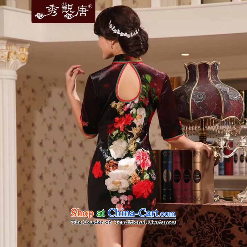 [Sau Kwun Tong] of spring 2015 in Madame cuff qipao and sexy retro velvet short of Qipao G922511 velvet suit XL, Sau Kwun Tong shopping on the Internet has been pressed.