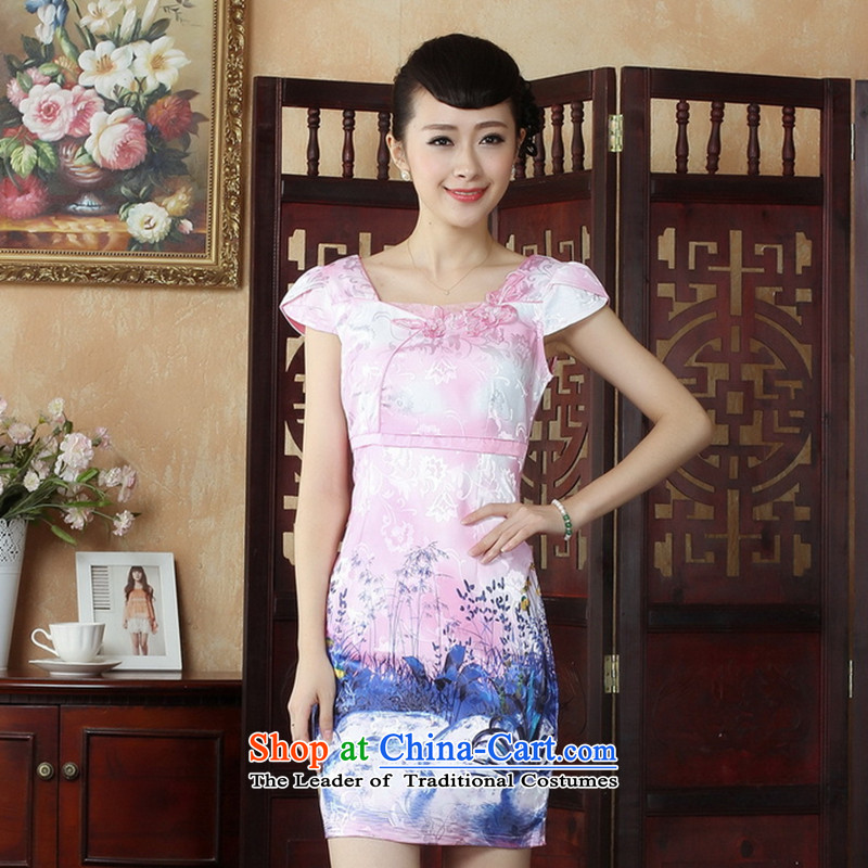It New Lady Jane Nga embroidery cheongsam dress summer improved qipao stylish Sau San dresses D0237 pink , L, floral shopping on the Internet has been pressed.