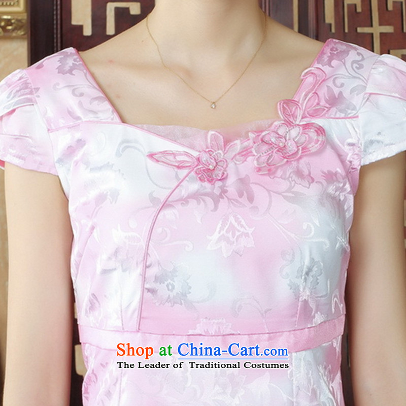It New Lady Jane Nga embroidery cheongsam dress summer improved qipao stylish Sau San dresses D0237 pink , L, floral shopping on the Internet has been pressed.