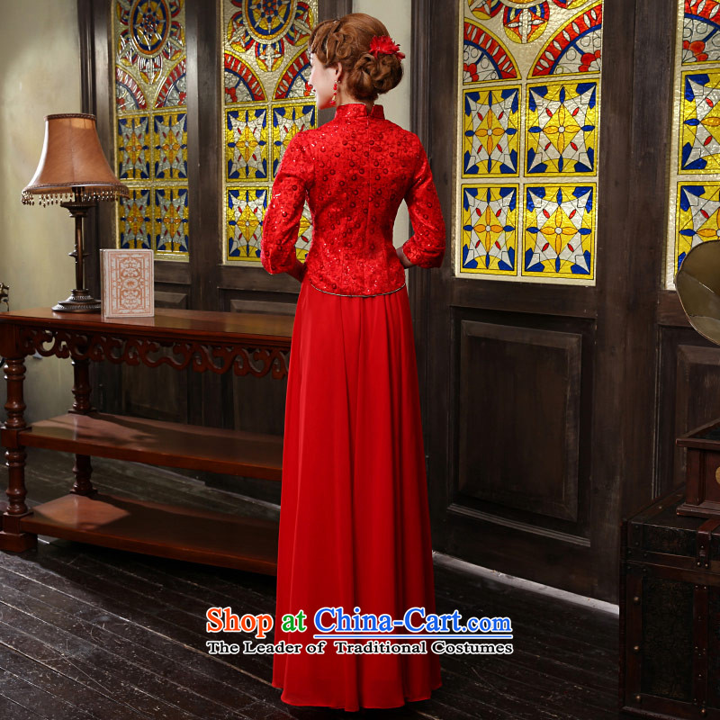 Love of the overcharged by 2015 new cheongsam dress improved red Chinese Antique Korean cheongsam wedding dress long bride services female red L, bows love of the overcharged shopping on the Internet has been pressed.