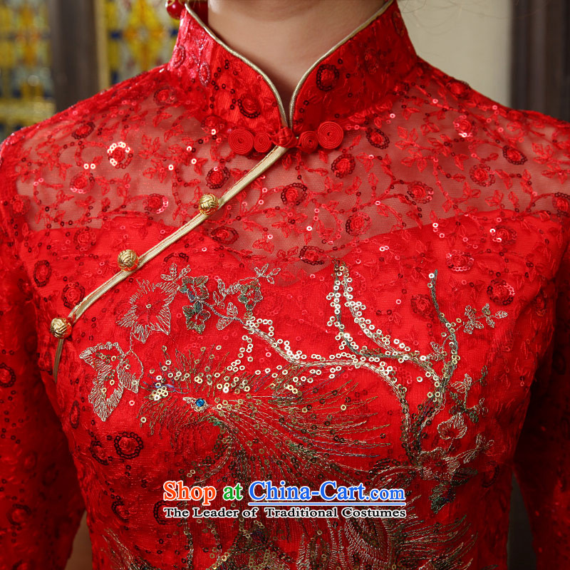 Love of the overcharged by 2015 new cheongsam dress improved red Chinese Antique Korean cheongsam wedding dress long bride services female red L, bows love of the overcharged shopping on the Internet has been pressed.