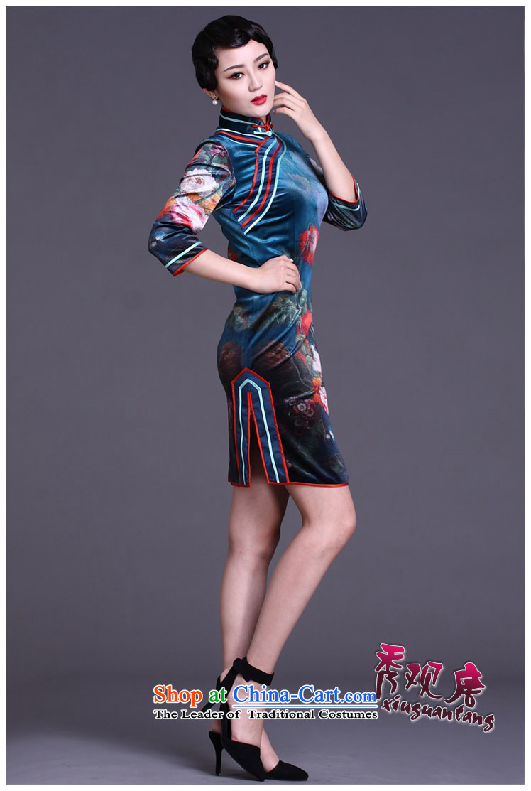 [Sau Kwun Tong] blue-Ping Xiang spring 2015 in the Retro classic digital printing cuff cheongsam dress cheongsam dress suit L pictures, G91138 price, brand platters! The elections are supplied in the national character of distribution, so action, buy now enjoy more preferential! As soon as possible.