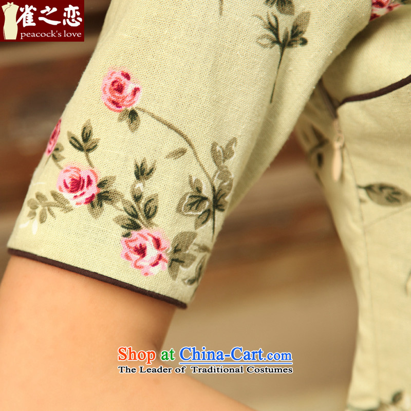 The love of birds on shadowing spring 2015 New Stylish retro short of cotton linen dresses QD521 suit , L, love birds , , , shopping on the Internet