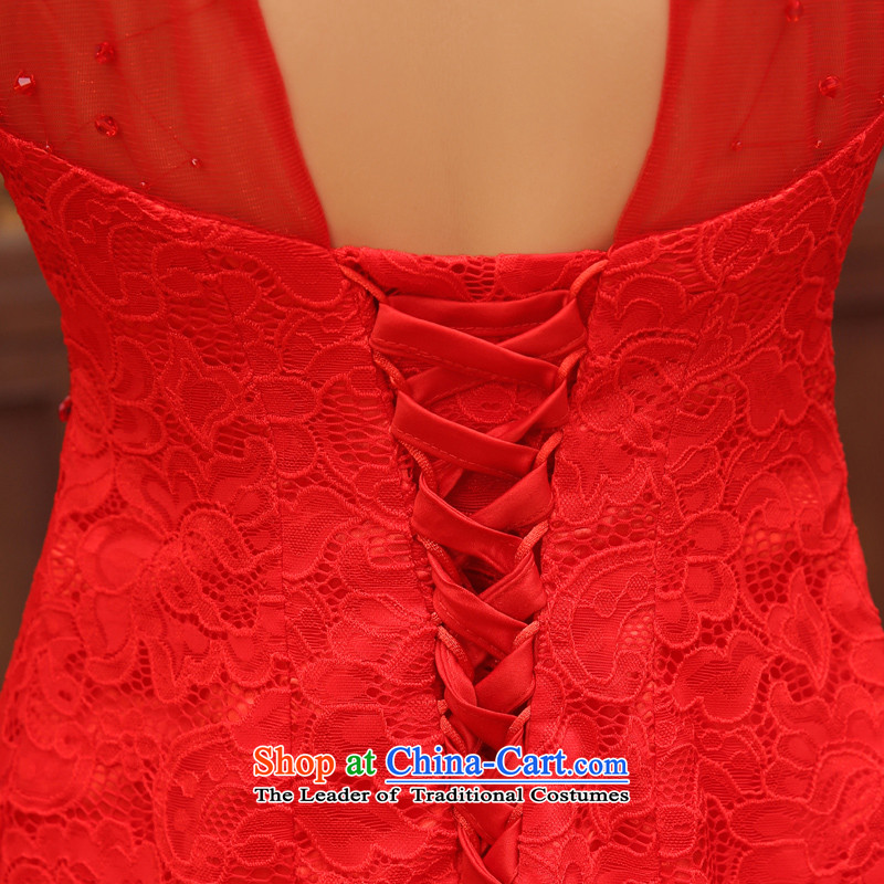 Land 2014 New Morning cheongsam dress short of marriage dress red lace retro wedding services improved bride bows XXL, red morning land has been pressed shopping on the Internet