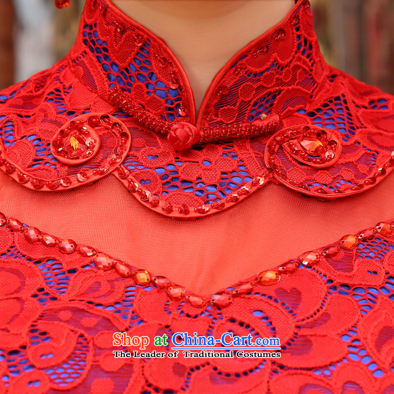 Land improvement qipao marriage morning red bows services bridal dresses and stylish short-sleeved) lace 2014 New Red 155/S, morning land has been pressed shopping on the Internet