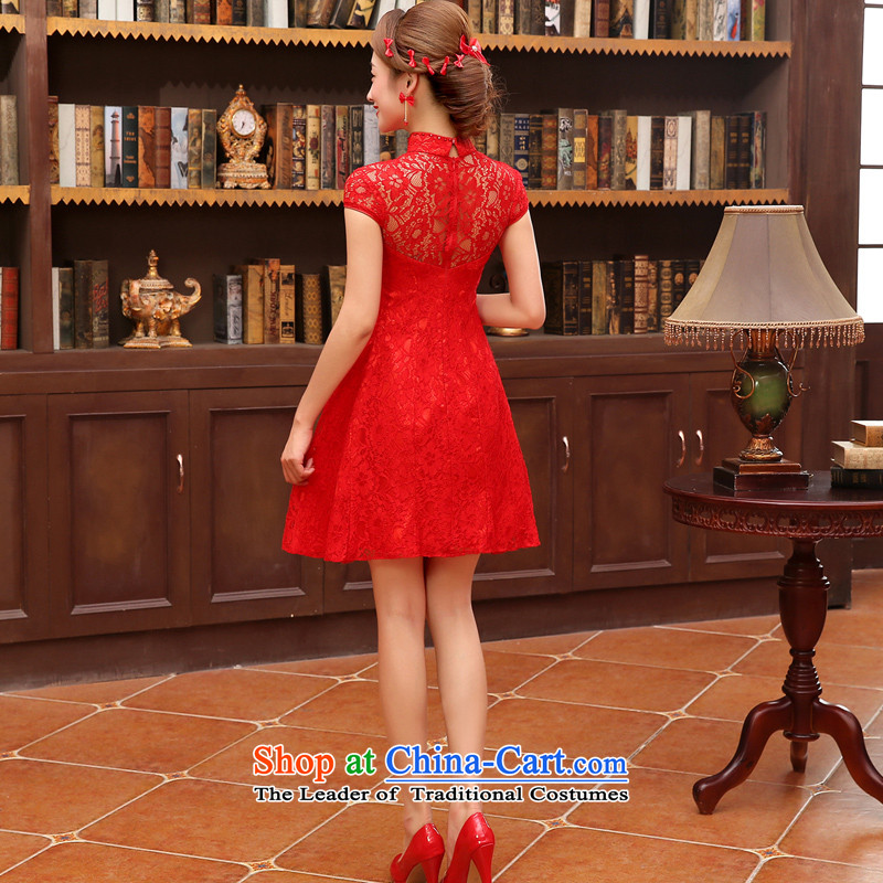 Land 2014 New Morning cheongsam dress short of marriage dress red lace retro wedding services improved bride bows RED M morning land has been pressed shopping on the Internet