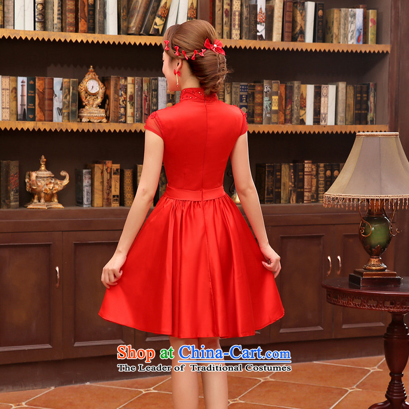 Land 2014 New Morning cheongsam dress short of marriage dress red lace retro wedding services improved bride bows 155/S, red morning land has been pressed shopping on the Internet