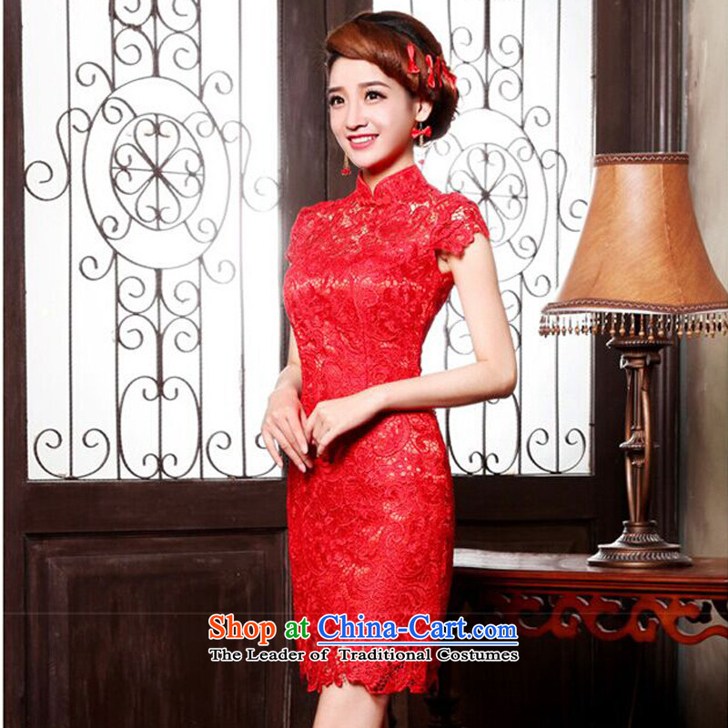 7 7 color tone 2015 new marriage short of dress red lace retro wedding services improved cheongsam dress bride bows Q002 red short of 2 feet 1 M waist 7 7 Color Tone , , , shopping on the Internet
