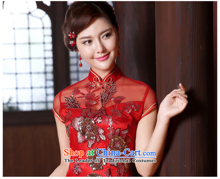 [Sau Kwun Tong Xiang Yun] gauze embroidery cheongsam 2015 Summer banquet long high retro cheongsam dress apricot M brand, prices, picture platters! The elections are supplied in the national character of distribution, so action, buy now enjoy more preferential! As soon as possible.