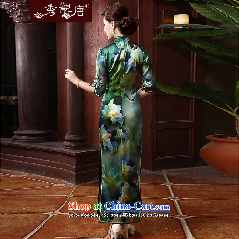 [Sau Kwun Tong] Bauhinia retro long Silk Cheongsam in the autumn of 2015, the cuff herbs extract qipao upscale mother replacing QZ4707 XXXL, Sau Kwun Tong suit shopping on the Internet has been pressed.