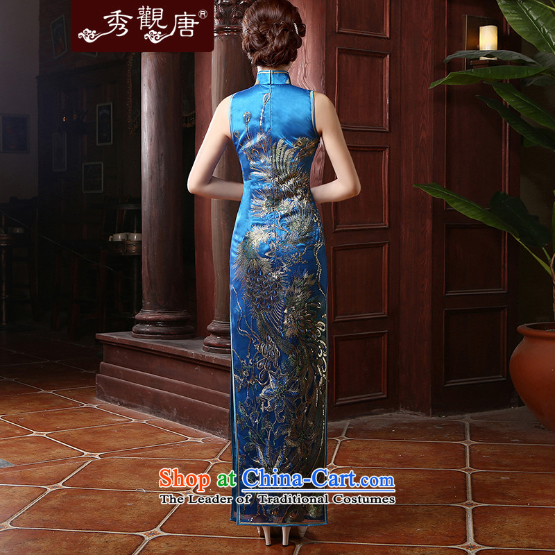 [Sau Kwun Tong] Bong-ying Long on 2015 retro's cheongsam dress qipao Ms. upscale banqueting QD4744 XXL, blue-soo Kwun Tong shopping on the Internet has been pressed.