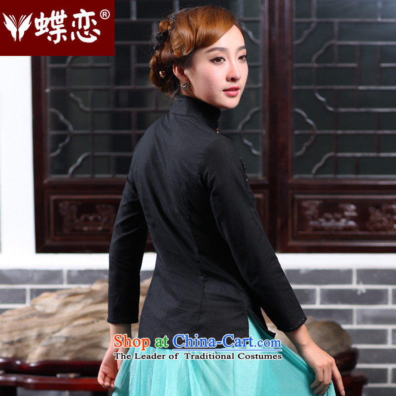 The Butterfly Lovers autumn 2015 new stylish improved qipao shirt China wind Tang dynasty cotton linen clothes 47020 female black M Butterfly Lovers , , , shopping on the Internet