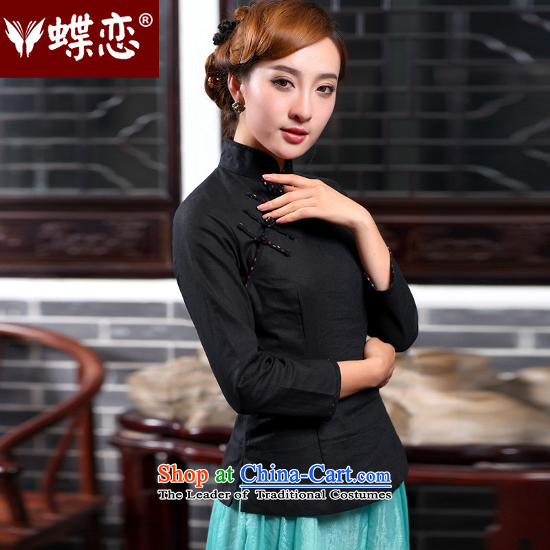 The Butterfly Lovers autumn 2015 new stylish improved qipao shirt China wind Tang dynasty cotton linen clothes 47020 female black M Butterfly Lovers , , , shopping on the Internet