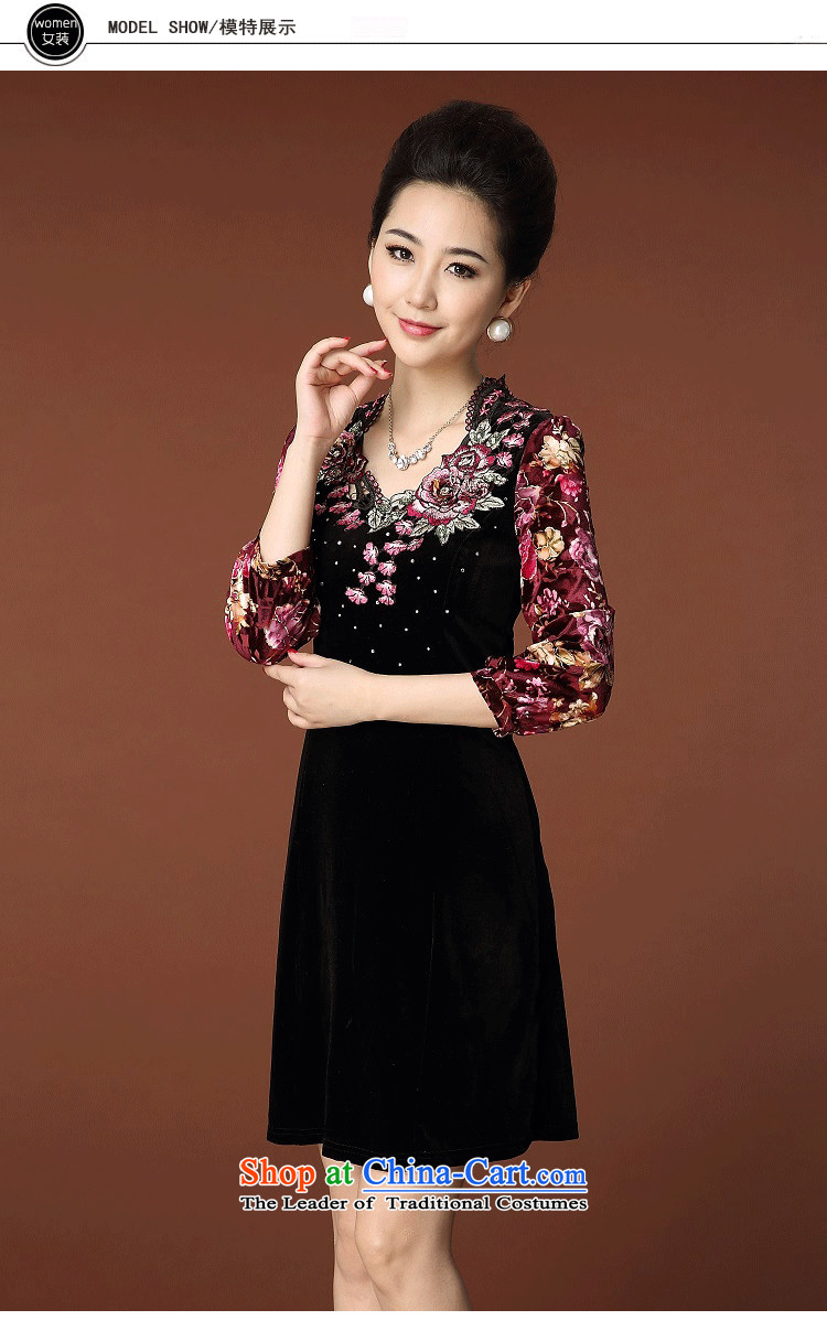 Leung Ching 2015. The elderly micro-mother autumn replacing commuter women wear long-sleeved embroidered embroidery Kim velvet cheongsam black M picture, prices, brand platters! The elections are supplied in the national character of distribution, so action, buy now enjoy more preferential! As soon as possible.