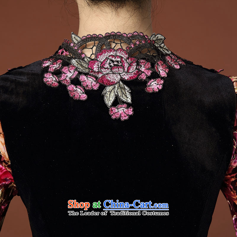 Leung Ching 2015. The elderly micro-mother autumn replacing commuter women wear long-sleeved embroidered embroidery Kim velvet cheongsam black M Leung micro-ching , , , shopping on the Internet