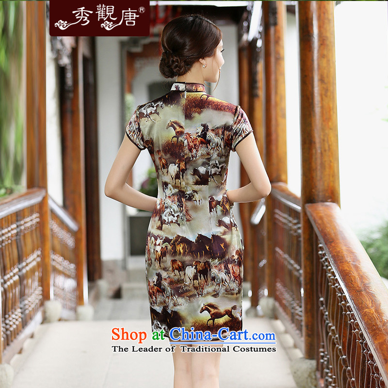 [Sau Kwun Tong] 2014 Summer empties with earth retro stamp Silk Cheongsam upscale herbs extract qipao QD4523 XXXL, Sau Kwun Tong suit shopping on the Internet has been pressed.