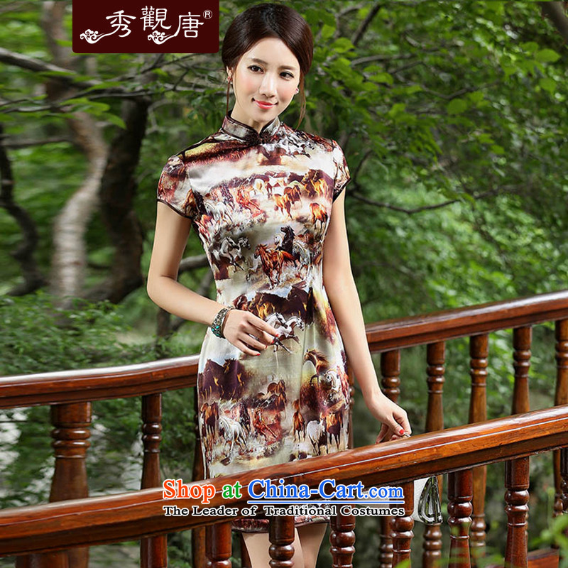 [Sau Kwun Tong] 2014 Summer empties with earth retro stamp Silk Cheongsam upscale herbs extract qipao QD4523 XXXL, Sau Kwun Tong suit shopping on the Internet has been pressed.