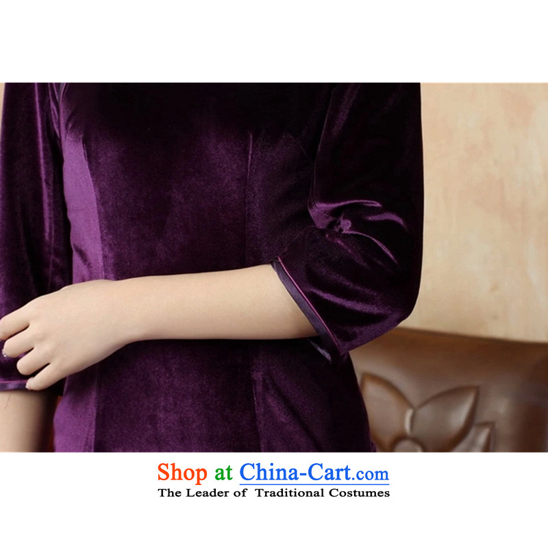 The Syrians Poem for elegant card female plain and handcrafted bright superior Stretch Wool elegant seven gold sleeve length cheongsam purple XL, Card Joram Poetry , , , shopping on the Internet