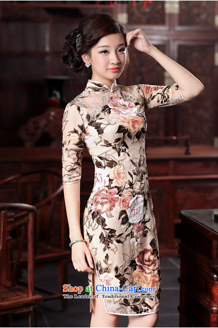 Love birds in the brachial Fong Chau Spring 2015 New Silk burned lint-free daily qipao QD534 retro light beige L picture, prices, brand platters! The elections are supplied in the national character of distribution, so action, buy now enjoy more preferential! As soon as possible.
