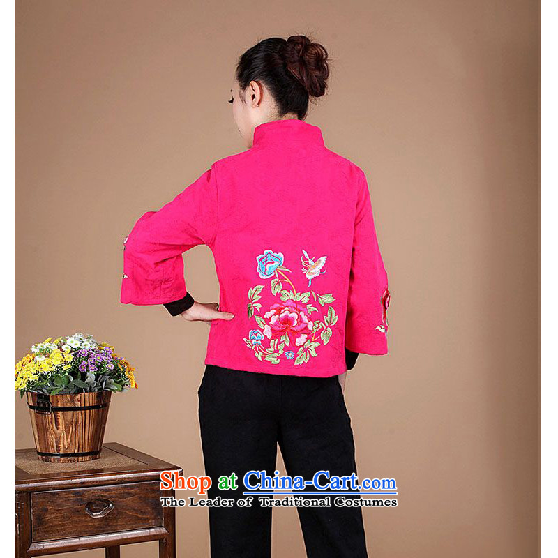 The 2014 autumn-jae on cotton jacquard retro Tang dynasty botanical flower embroidery peony mother blouses Fgr-a1301 rose red ink has been pressed ja XXL, shopping on the Internet