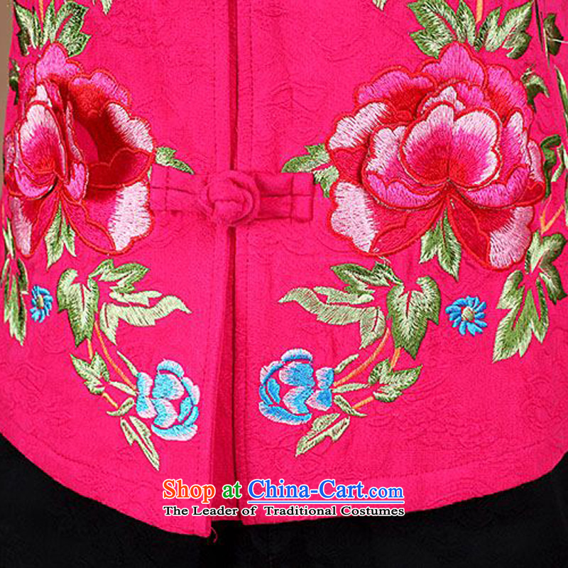 The 2014 autumn-jae on cotton jacquard retro Tang dynasty botanical flower embroidery peony mother blouses Fgr-a1301 rose red ink has been pressed ja XXL, shopping on the Internet
