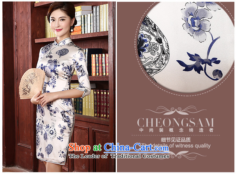 [Sau Kwun Tong] Cheong Wa silk cheongsam dress vases 2015 spring/summer load new retro blue silk cheongsam look stylish sauna mother load in cuff L Photo QD411, prices, brand platters! The elections are supplied in the national character of distribution, so action, buy now enjoy more preferential! As soon as possible.