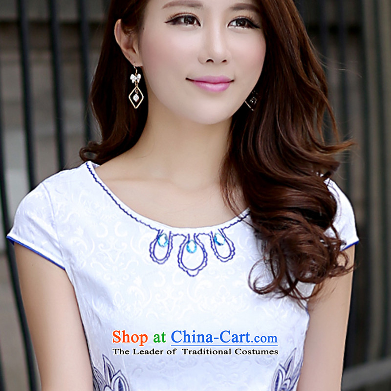 Xiaoman 2015 Summer qipao and Chinese Dress skirt Korean brides bows services Sau San Tong large thin graphics load dresses with porcelain cheongsam dress fw blue on white  Xiaoman drill M+ (MAN) , , , HAO shopping on the Internet