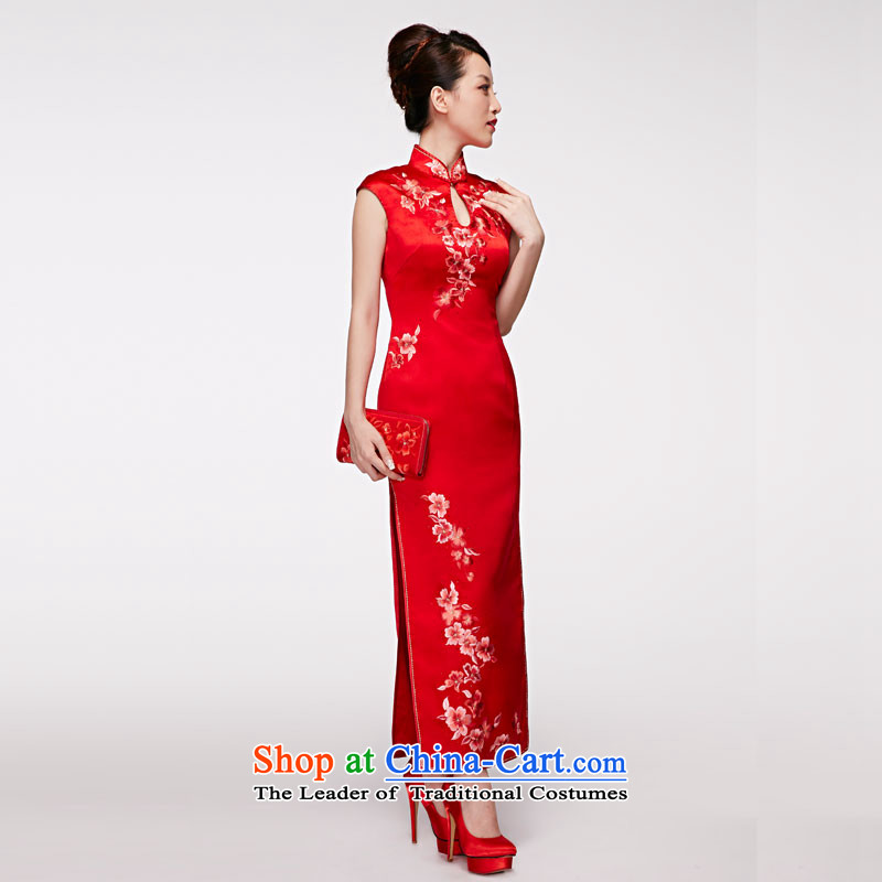 Wooden spring and summer of 2015 really new Chinese wedding dress hand embroidery Silk Cheongsam 22016 05 bridal long red M : The True , , , shopping on the Internet