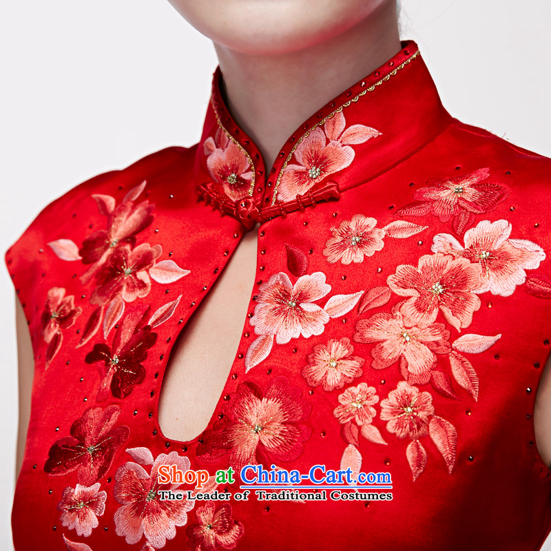 Wooden spring and summer of 2015 really new Chinese wedding dress hand embroidery Silk Cheongsam 22016 05 bridal long red M : The True , , , shopping on the Internet