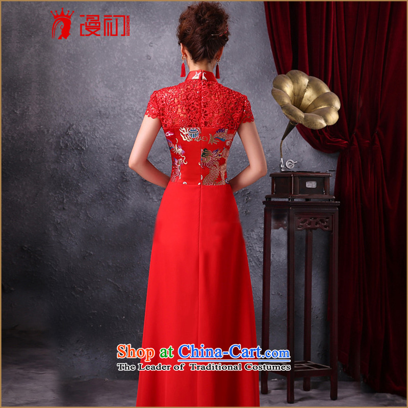 The beginning of the winter new man married 2015 Long qipao lace bows to the chairpersons welcome dress modestly serve red, Early Man , , , shopping on the Internet
