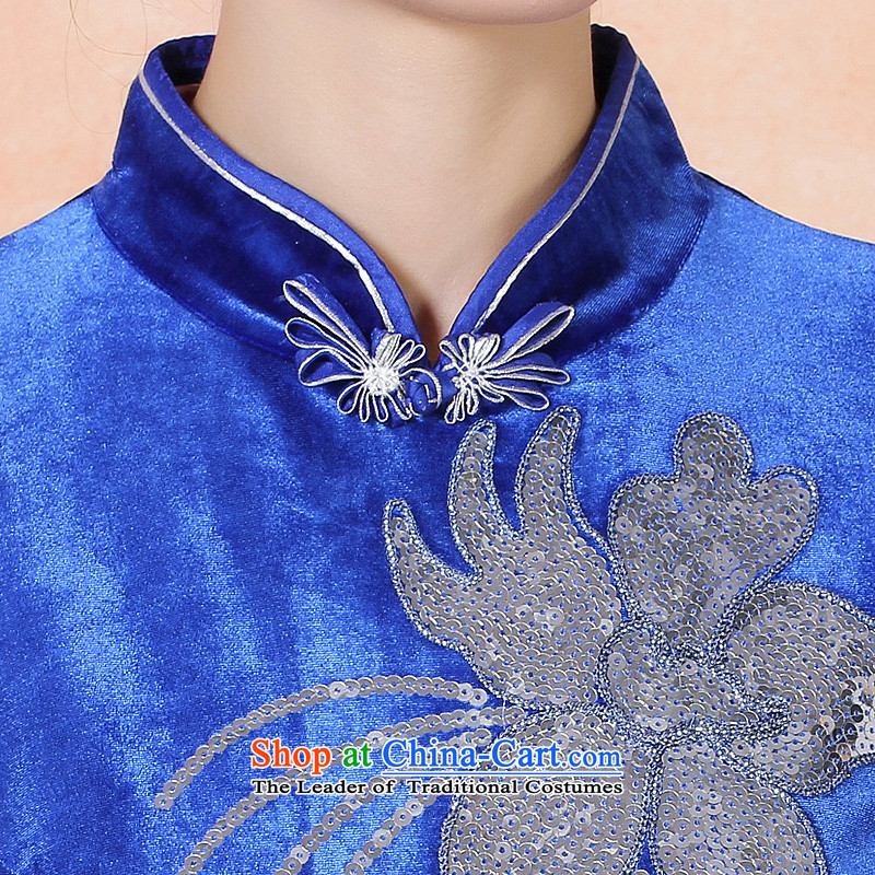 Oriental aristocratic counters genuine autumn 2015 installed new butterfly embroidery elegant qipao length skirts daily improved embroidery short-sleeved single pack mail silk noble stylish dining 334215 Lake XXXL, blue Oriental aristocratic shopping on t
