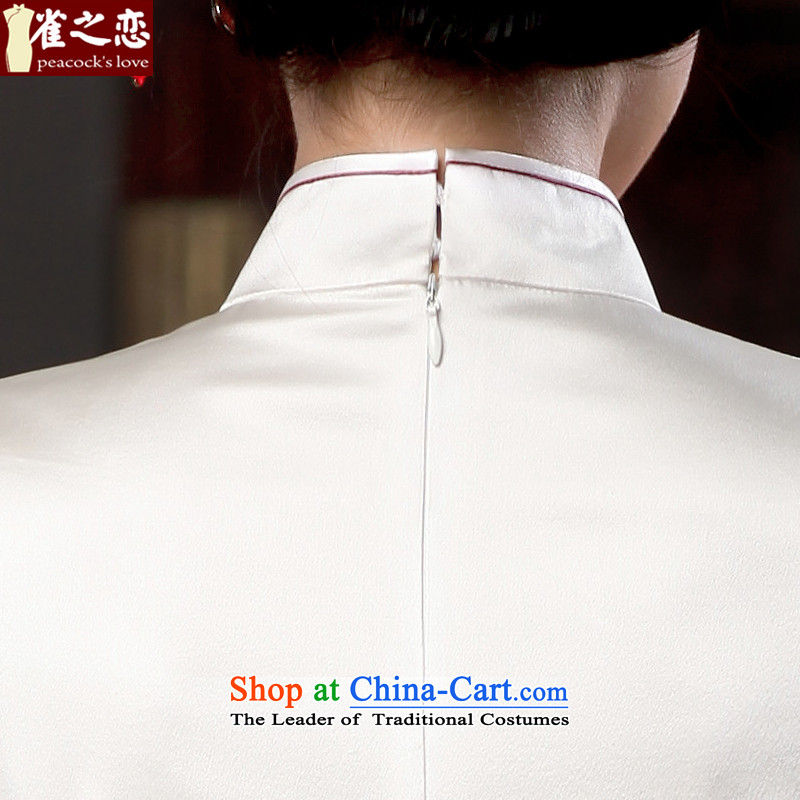 Love of birds cis shangqing boat spring 2015 New Silk short-sleeved hand embroidery cheongsam QD535 m White XL, love of birds , , , shopping on the Internet