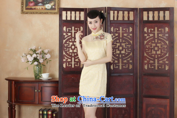 Floral Lady Jane Nga stylish improved Sau San lace short cheongsam dress female new Chinese cheongsam dress 4 yellow L picture, prices, brand platters! The elections are supplied in the national character of distribution, so action, buy now enjoy more preferential! As soon as possible.