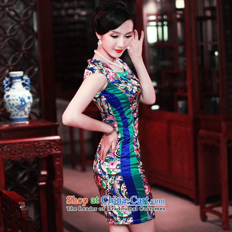 After a new wind 2015 Summer cheongsam dress stylish high-end-to-day retro stamp cheongsam dress 4501 4501 blue after wind , , , S, shopping on the Internet