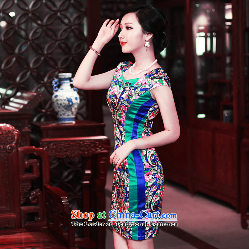 After a new wind 2015 Summer cheongsam dress stylish high-end-to-day retro stamp cheongsam dress 4501 4501 blue after wind , , , S, shopping on the Internet