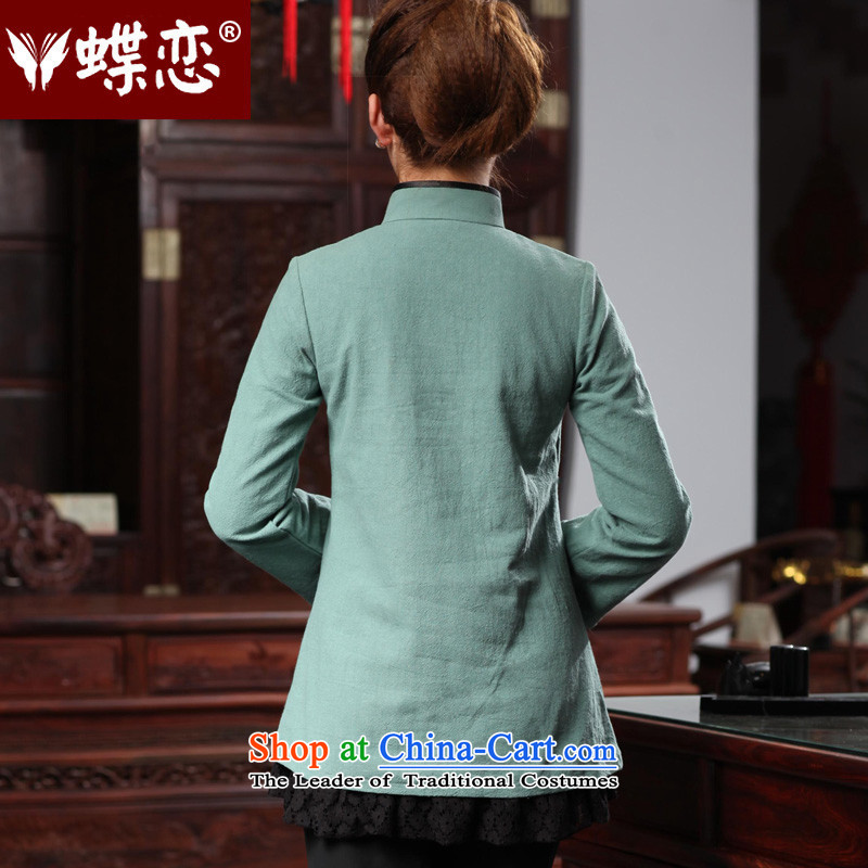 The Butterfly Lovers autumn 2015 new for women improved stylish shirt qipao cotton linen Sau San Tong replacing 48025 T-shirt, Cyan XL, Butterfly Lovers , , , shopping on the Internet