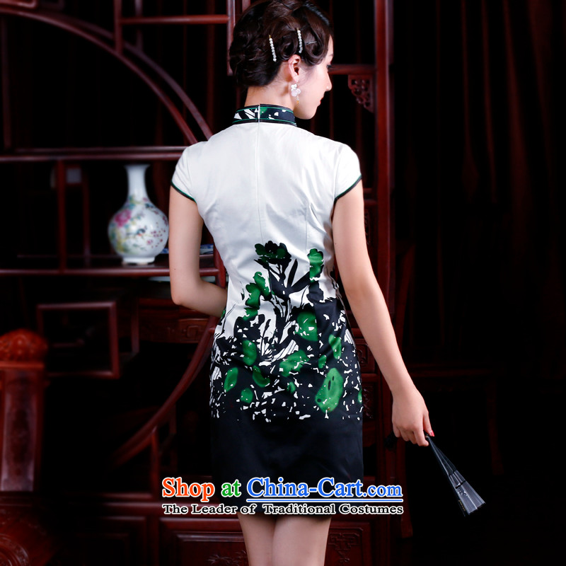 After the 2014 spring wind summer qipao improved short-sleeved stylish cotton flowers daily qipao positioning skirt 2046 2046 green after the wind has been pressed, online shopping